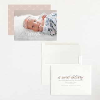 This is a marshmallow grand birth announcements with standard by chocomocacino called cupcake printing on recycled smooth signature in grand