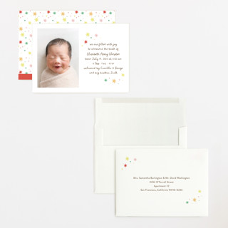 This is a strawberry grand birth announcements with standard by Megan Davis called constellation printing on recycled smooth signature in grand