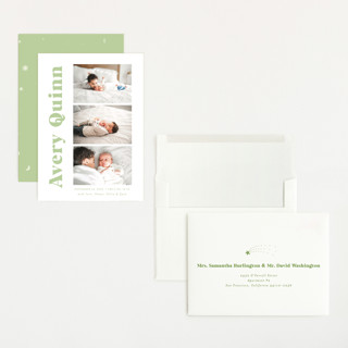 This is a keylime grand birth announcements with standard by Benita Crandall called moderne bébé printing on recycled smooth signature in grand