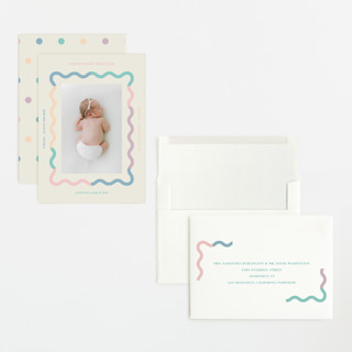 This is a cream grand birth announcements with standard by Baumbirdy called wavy pastel frame printing on signature in grand