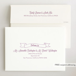 This is a lavander grand birth announcements with standard by Cass Loh called bow frame printing on recycled smooth signature in grand