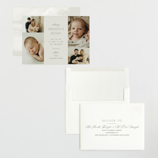 This is a boho neutral grand birth announcements with standard by Ana Sharpe called photo stack printing on recycled smooth signature in grand