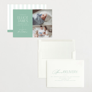 This is a mint grand birth announcements with standard by Jessica Corliss called announcing elegance printing on recycled smooth signature in grand