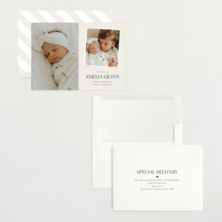 This is a cream grand birth announcements with standard by Jessica Williams called petite introduction printing on recycled smooth signature in grand