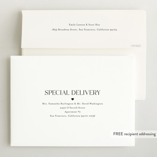 This is a cream grand birth announcements with standard by Jessica Williams called petite introduction printing on recycled smooth signature in grand