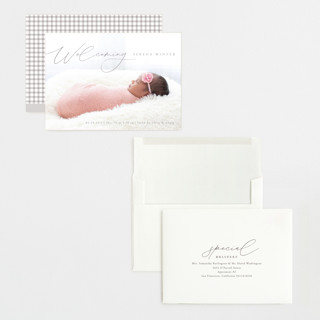 This is a gravel grand birth announcements with standard by Olivia Raufman called delightful welcome printing on recycled smooth signature in grand