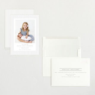 This is a mist grand birth announcements with standard by Jennifer Holbrook called pinstripe frame printing on recycled smooth signature in grand