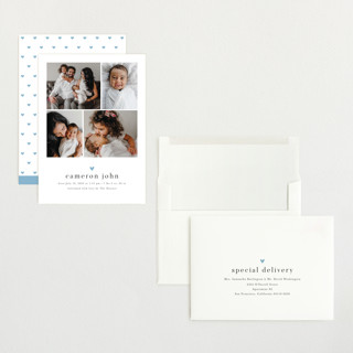 This is a bluebird grand birth announcements with standard by Melanie Kosuge called loveable printing on recycled smooth signature in grand