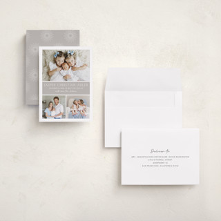 This is a dove grand birth announcements with standard by Vanessa Doyle called color block printing on recycled smooth signature in grand