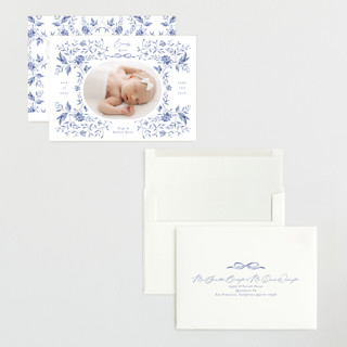 This is a bluebird grand birth announcements with standard by Susan Zinader called daisy toile printing on recycled smooth signature in grand