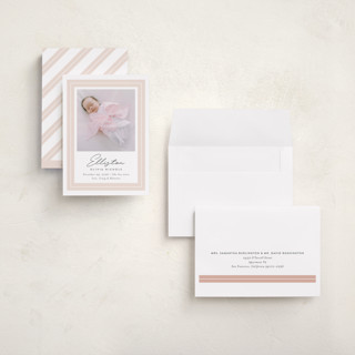 This is a blush grand birth announcements with standard by Jessica Williams called serene printing on smooth signature in grand