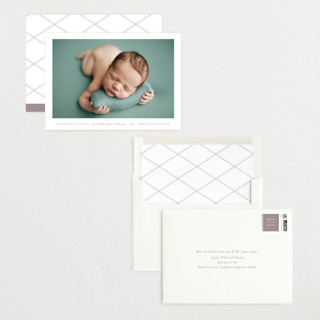 This is a warm grey grand birth announcements with standard by Phrosné Barwood called most simple printing on smooth signature in grand