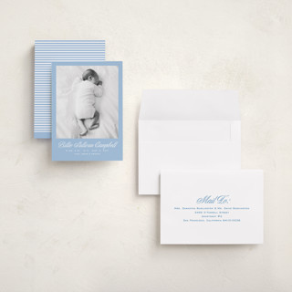 This is a chambray grand birth announcements with standard by Megan Davis called chambray printing on recycled smooth signature in grand