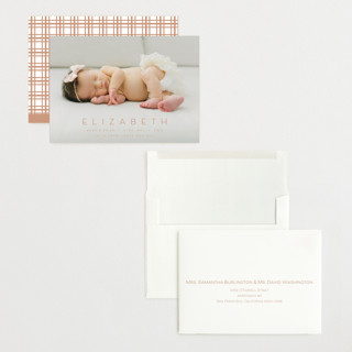 This is a crepe grand birth announcements with standard by Juneau Designs called sweet love printing on recycled smooth signature in grand