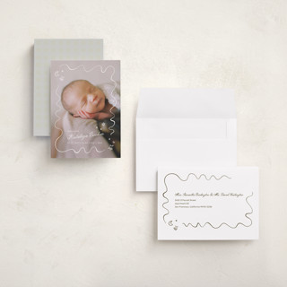 This is a linen grand birth announcements with standard by Zove Ahhh called dreamland printing on recycled smooth signature in grand