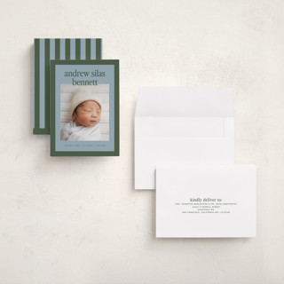 This is a fern grand birth announcements with standard by Kelly Watkins called classic color printing on recycled smooth signature in grand