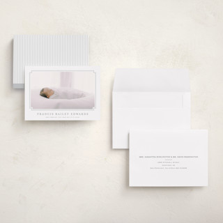 This is a fog grand birth announcements with standard by Carolyn MacLaren called first step printing on recycled smooth signature in grand
