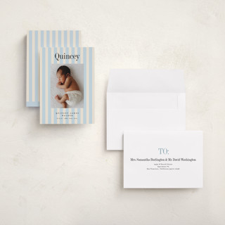 This is a sky grand birth announcements with standard by Alethea and Ruth called midi stripe printing on recycled smooth signature in grand