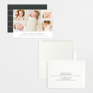 This is a slate grand birth announcements with standard by Brianne Larsen called classically modern printing on recycled smooth signature in grand