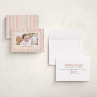 This is a ballet slipper grand birth announcements with standard by Creo Study called cottagecore wallpaper printing on recycled smooth signature in grand