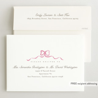 This is a peony grand birth announcements with standard by Creo Study called squiggle bow printing on recycled smooth signature in grand