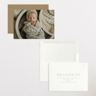 This is a dew grand birth announcements with standard by Sara Hicks Malone called moondance printing on recycled smooth signature in grand