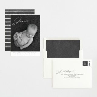 This is a charcoal grand birth announcements with standard by Rebecca Rueth called jamie printing on recycled smooth signature in grand