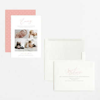 This is a blush grand birth announcements with standard by Sarah Brown called namely printing on recycled smooth signature in grand