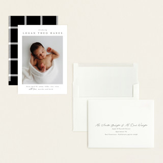 This is a sugar grand birth announcements with standard by Chris Griffith called frame of happiness printing on recycled smooth signature in grand