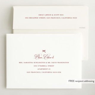This is a cranberry grand birth announcements with standard by Chelsea Petaja called elegant bow holiday printing on recycled smooth signature in grand