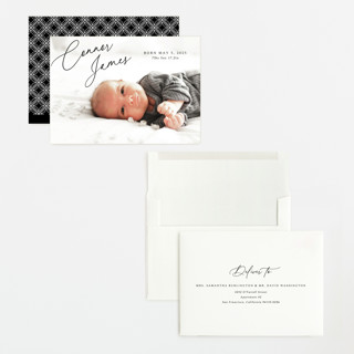 This is a obsidian grand birth announcements with standard by Kaydi Bishop called on the horizon printing on recycled smooth signature in grand