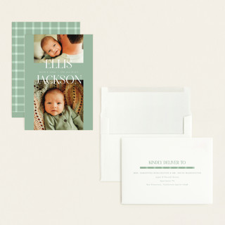 This is a aloe grand birth announcements with standard by Pixel and Hank called double time printing on recycled smooth signature in grand