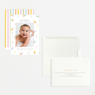 This is a candy grand birth announcements with standard by Ellen Schlegelmilch called disney's mickey confetti printing on recycled smooth signature in grand