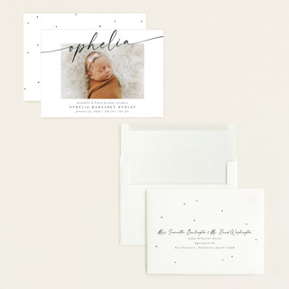 This is a coal grand birth announcements with standard by Meggy Masters called signature name printing on recycled smooth signature in grand