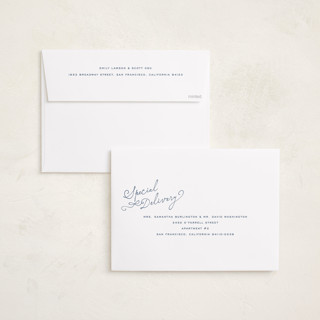 This is a powder grand birth announcements with standard by Jenna Holcomb called nostalic handwriting printing on recycled smooth signature in grand