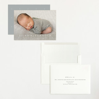 This is a cloud grand birth announcements with standard by Carolyn MacLaren called baby bliss printing on recycled smooth signature in grand