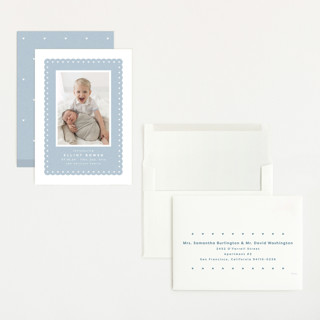 This is a chambray grand birth announcements with standard by Lea Delaveris called mickey fabric frame printing on recycled smooth signature in grand