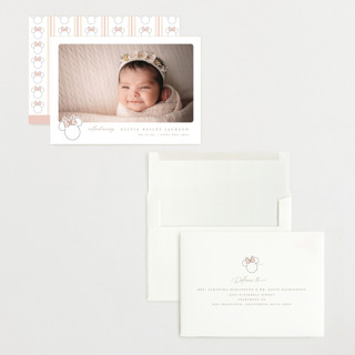 This is a peony grand birth announcements with standard by Creo Study called disney's minnie's bow printing on recycled smooth signature in grand