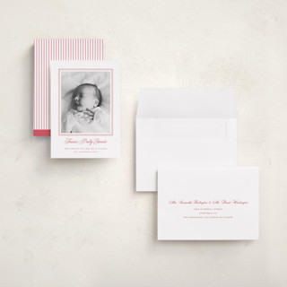 This is a strawberry grand birth announcements with standard by Carolyn MacLaren called preppy cloud printing on recycled smooth signature in grand
