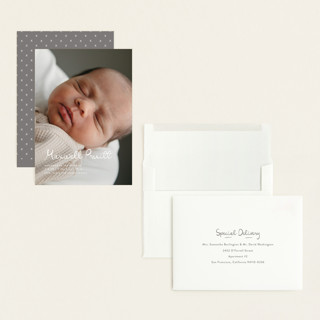 This is a snow grand birth announcements with standard by Lauren Chism called written whimsy printing on recycled smooth signature in grand