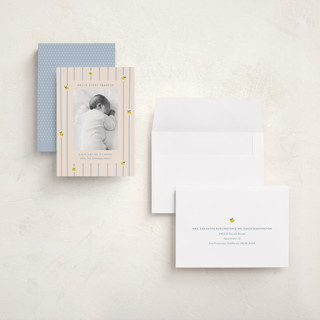 This is a carribean grand birth announcements with standard by Carolyn MacLaren called lemon stripes printing on recycled smooth signature in grand