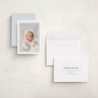 This is a soft sky grand birth announcements with standard by Olivia Raufman called tailored frame printing on recycled smooth signature in grand
