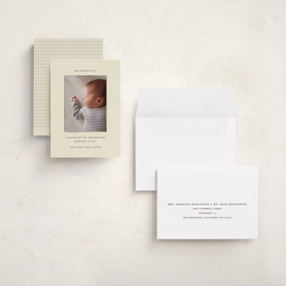 This is a buttercream grand birth announcements with standard by Ani Somi called petal frame printing on recycled smooth signature in grand