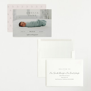 This is a fog grand birth announcements with standard by Sara Hicks Malone called vintage printing on recycled smooth signature in grand