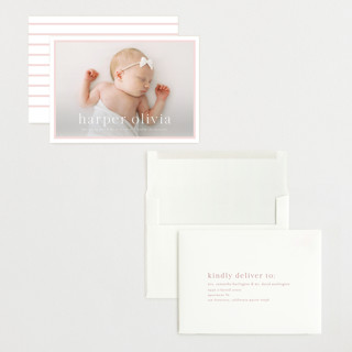 This is a rose grand birth announcements with standard by Alexandra Cohn called portraiture printing on smooth signature in grand