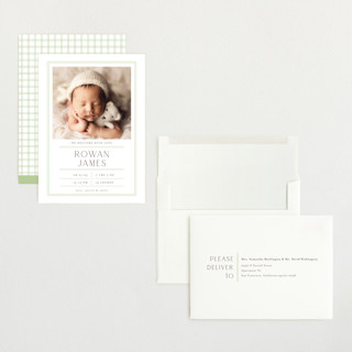 This is a lime grand birth announcements with standard by Shirley Lin Schneider called birth stats label printing on recycled smooth signature in grand