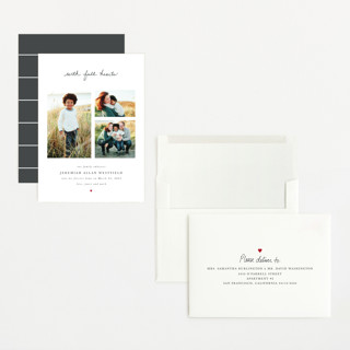 This is a charcoal grand birth announcements with standard by Lisa Assenmacher called with full hearts printing on recycled smooth signature in grand