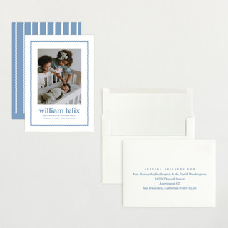 This is a water grand birth announcements with standard by Lea Delaveris called first impression printing on recycled smooth signature in grand