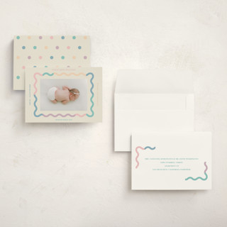 This is a cream grand birth announcements with standard by Baumbirdy called wavy pastel frame printing on recycled smooth signature in grand