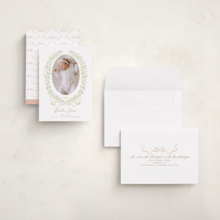 This is a vintage rose grand birth announcements with standard by Susan Zinader called floral crest printing on recycled smooth signature in grand